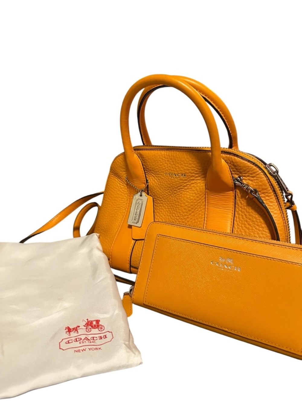 Coach Orange Pebbled Leather Satchel with Matching Wallet